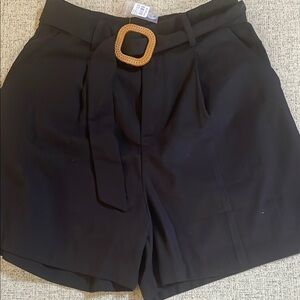 Mine Black High Waist Women's Shorts with Belt